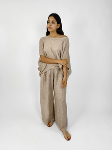 PANTALON DE LINO CAMEL M11403CM