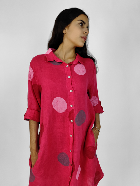 VESTIDO CORTO LINO LUNARES RASPBERRY N10996RBU