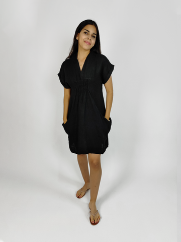 VESTIDO CORTO LINO NEGRO N11276NEU