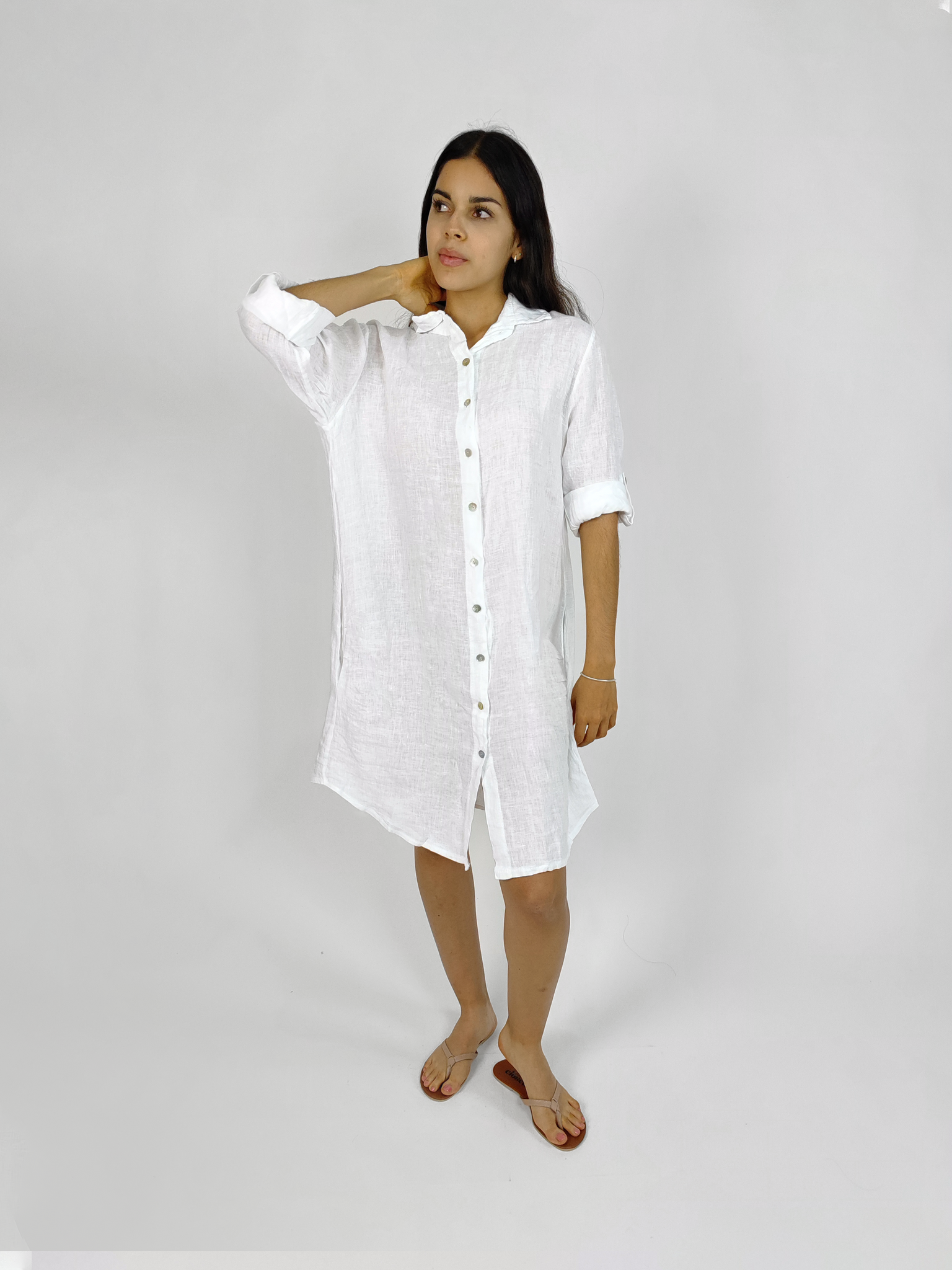 VESTIDO CORTO LINO BLANCO N11406BLU