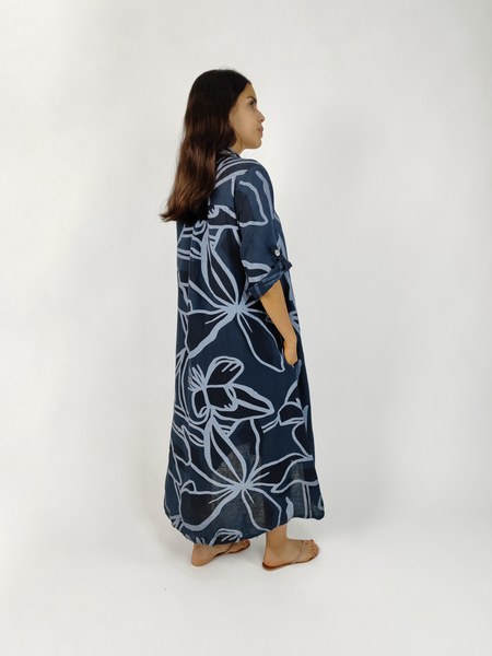 VESTIDO LARGO LINO NAVY W10991NAU