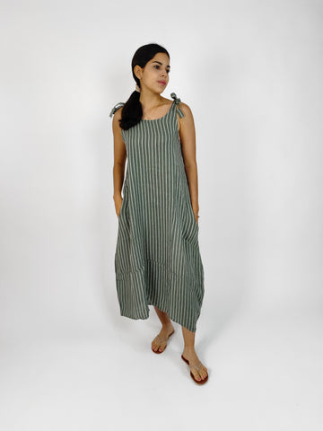 VESTIDO LARGO DE RAYAS LINO W10995OLU