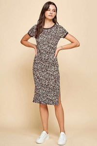 VESTIDO CORTO CASUAL BROWN INK -MIX FLOWERS 111124BM